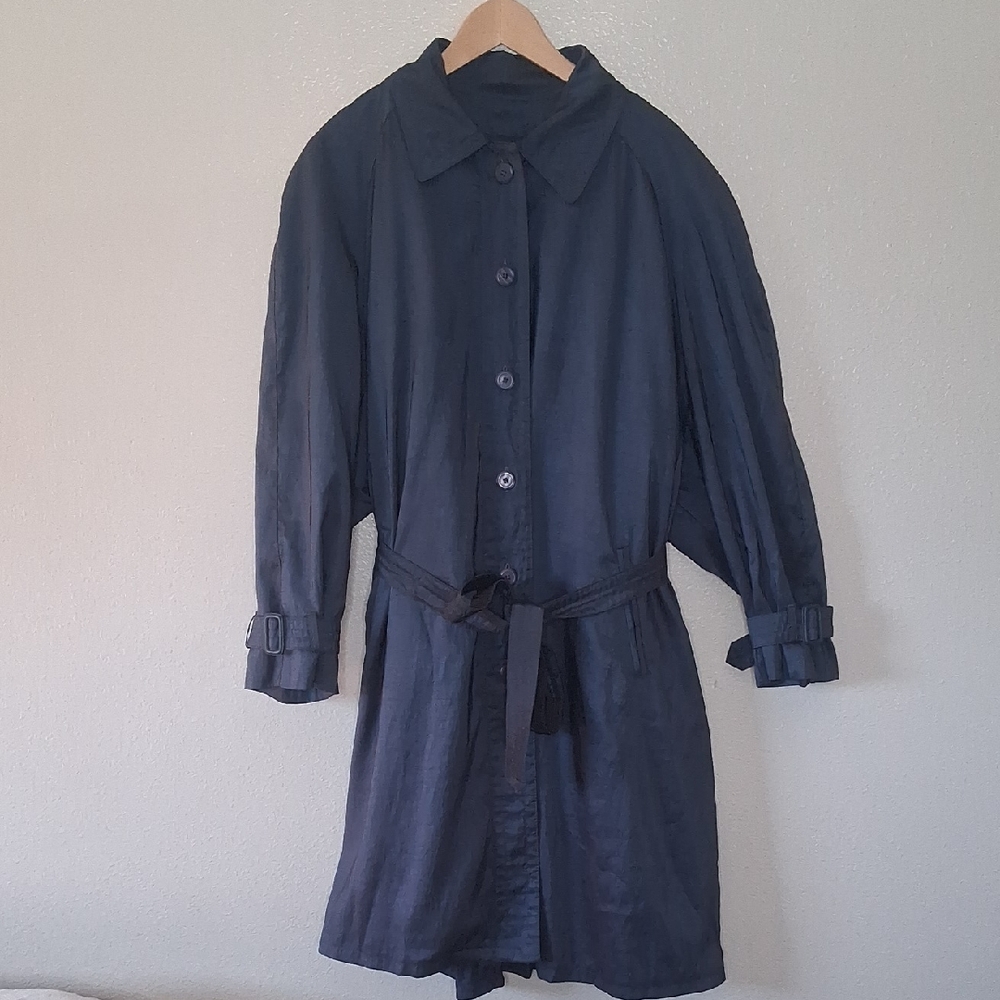 80's Vintage Degrees OMS Women's Blue Metallic Removable Liner Trench Coat M/L